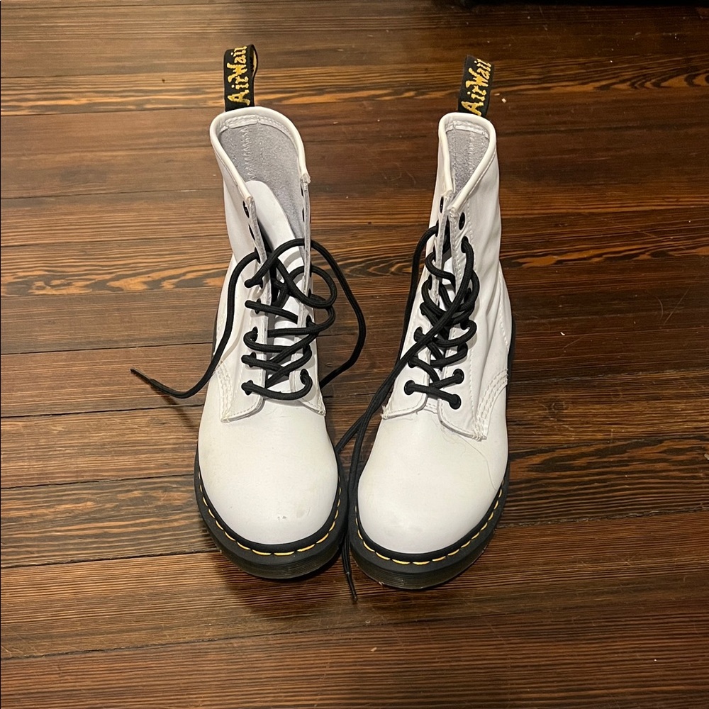 Dr. Martens White Combat Boots with Black Laces